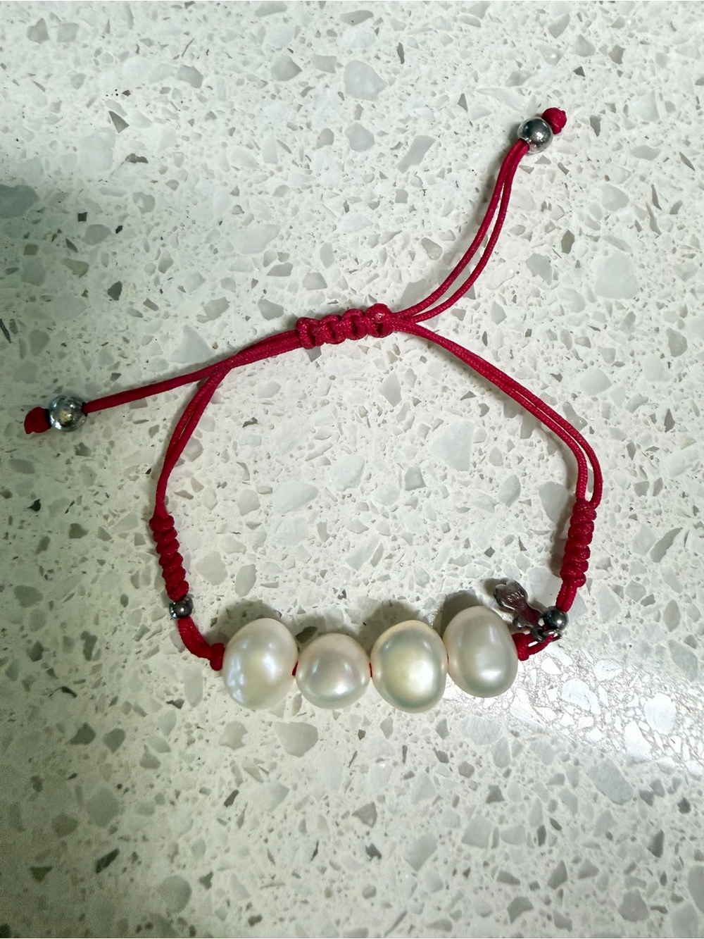 Tous Pink Cord Bracelet with White Pearls